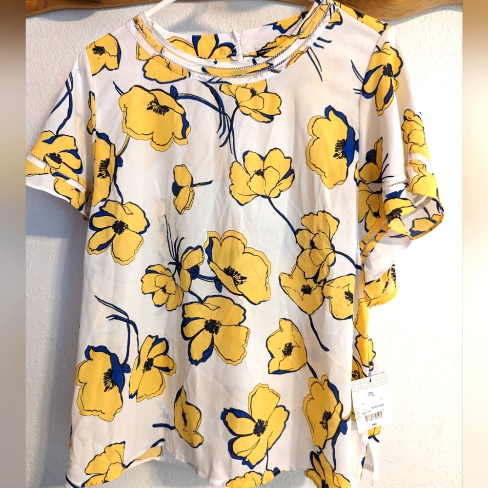 Ladies Yellow Poppy Floral Blouse Brand New With Tags Size PL